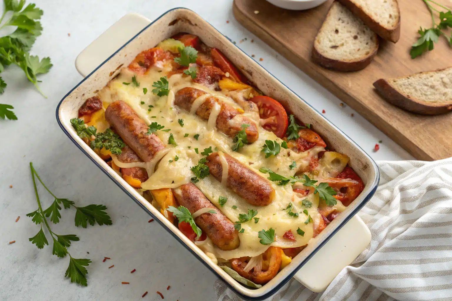 Layered Cheese and Sausage Bake