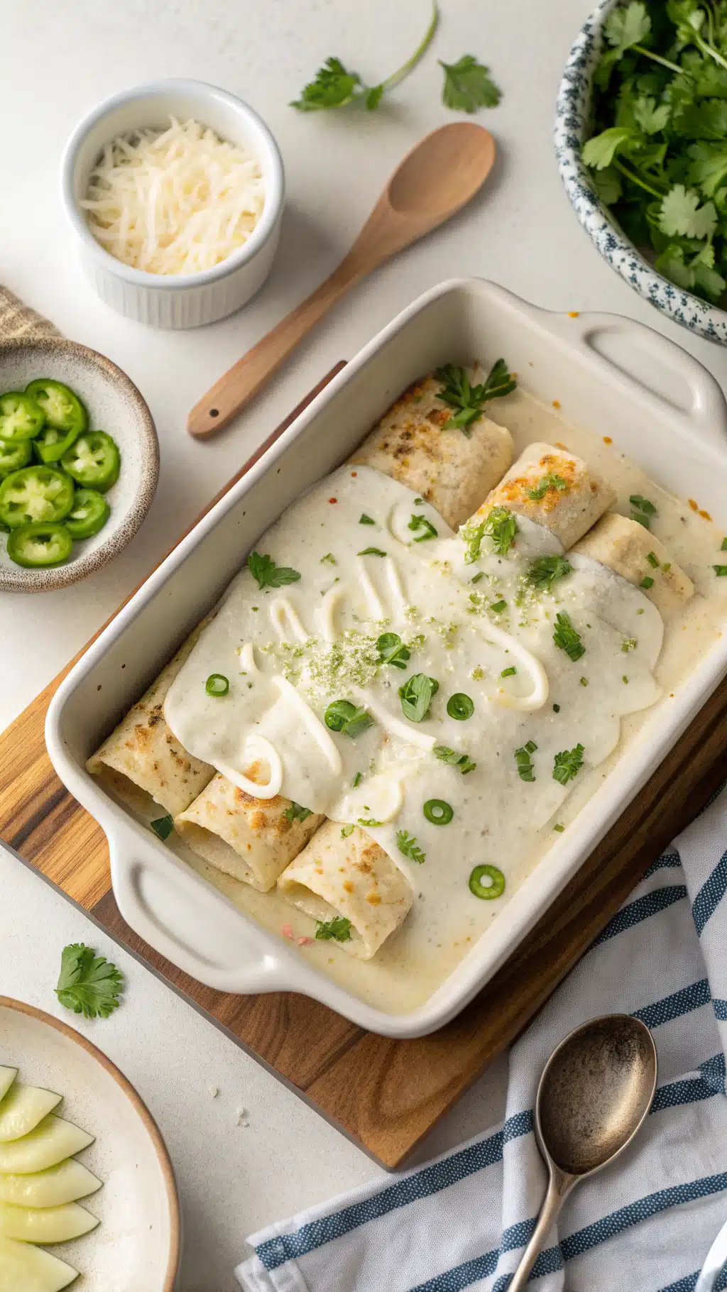 Easy White Chicken Enchiladas with Creamy White Sauce cooking process step